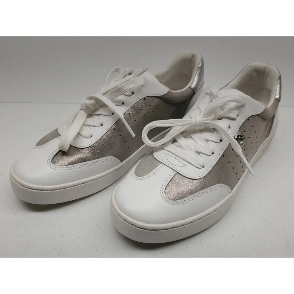 Michael Kors Scotty Casual Leather Sneakers White/Silver Women's Size 6 Blemish‎